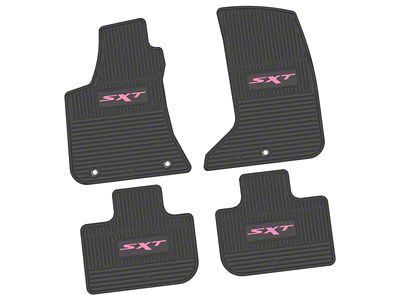Factory Floorpan Fit Custom Vintage Scene Front and Rear Floor Mats with Pink SXT Insert; Black (11-23 AWD Charger)