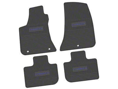 Factory Floorpan Fit Custom Vintage Scene Front and Rear Floor Mats with Purple Charger Insert; Black (11-23 RWD Charger)