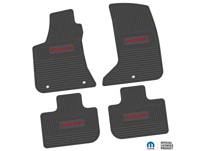 Factory Floorpan Fit Custom Vintage Scene Front and Rear Floor Mats with Red Charger Insert; Black (11-23 AWD Charger)