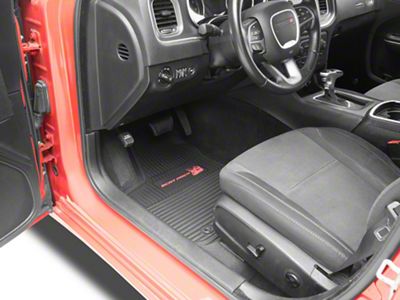 Factory Floorpan Fit Custom Vintage Scene Front and Rear Floor Mats with Red Scat Pack Insert; Black (11-23 RWD Charger)