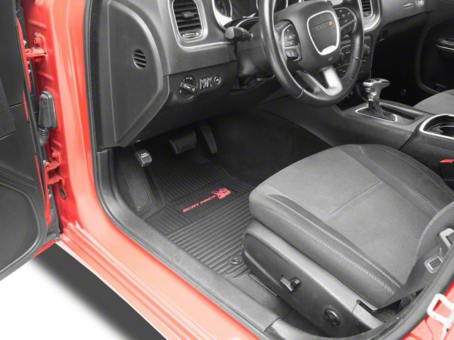 FLEXTREAD Factory Floorpan Fit Custom Vintage Scene Front and Rear Floor Mats with Red Scat Pack Insert; Black (11-23 RWD Charger)