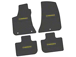 FLEXTREAD Factory Floorpan Fit Custom Vintage Scene Front and Rear Floor Mats with Yellow Charger Insert; Black (11-23 RWD Charger)