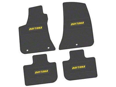 Factory Floorpan Fit Custom Vintage Scene Front and Rear Floor Mats with Yellow Daytona Insert; Black (11-23 RWD Charger)