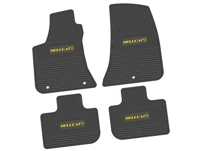 Factory Floorpan Fit Custom Vintage Scene Front and Rear Floor Mats with Yellow Hellcat Insert; Black (11-23 RWD Charger)