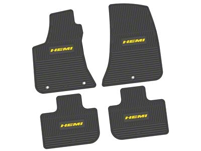 FLEXTREAD Factory Floorpan Fit Custom Vintage Scene Front and Rear Floor Mats with Yellow HEMI Insert; Black (11-23 RWD Charger)