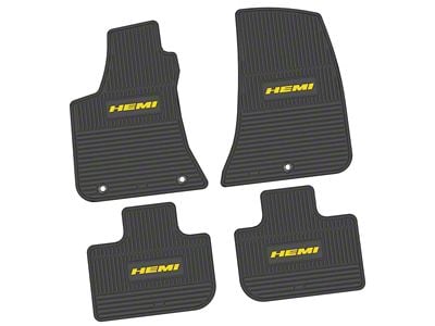 Factory Floorpan Fit Custom Vintage Scene Front and Rear Floor Mats with Yellow HEMI Insert; Black (11-23 RWD Charger)