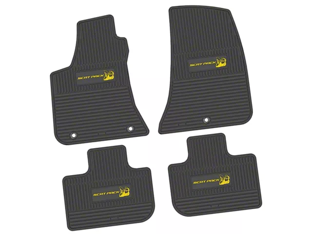 FLEXTREAD Factory Floorpan Fit Custom Vintage Scene Front and Rear Floor Mats with Yellow Scat Pack Insert; Black (11-23 RWD Charger)