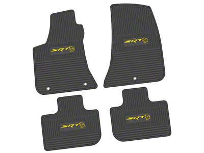 Factory Floorpan Fit Custom Vintage Scene Front and Rear Floor Mats with Yellow SRT Hellcat Insert; Black (11-23 RWD Charger)