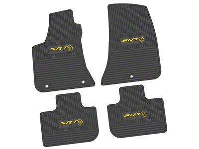 FLEXTREAD Factory Floorpan Fit Custom Vintage Scene Front and Rear Floor Mats with Yellow SRT Hellcat Insert; Black (11-23 RWD Charger)