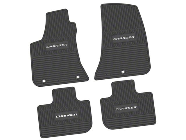 FLEXTREAD Factory Floorpan Fit Custom Vintage Scene Front and Rear Floor Mats with White Charger Insert; Black (11-23 RWD Charger)