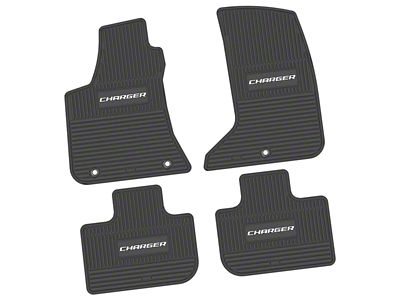 Factory Floorpan Fit Custom Vintage Scene Front and Rear Floor Mats with White Charger Insert; Black (11-23 AWD Charger)