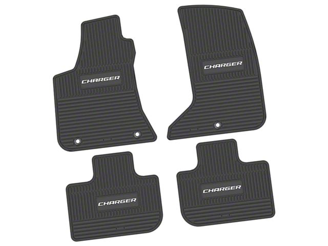 FLEXTREAD Factory Floorpan Fit Custom Vintage Scene Front and Rear Floor Mats with White Charger Insert; Black (11-23 AWD Charger)