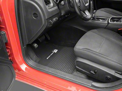 Factory Floorpan Fit Custom Vintage Scene Front and Rear Floor Mats with White Scat Pack Insert; Black (11-23 RWD Charger)
