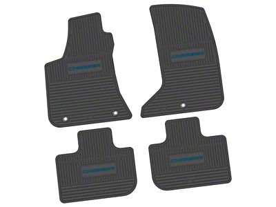 Factory Floorpan Fit Custom Vintage Scene Front and Rear Floor Mats with Dark Blue Charger Insert; Black (11-23 AWD Charger)