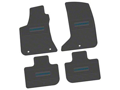 FLEXTREAD Factory Floorpan Fit Custom Vintage Scene Front and Rear Floor Mats with Dark Blue Charger Insert; Black (11-23 AWD Charger)