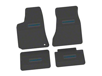 Factory Floorpan Fit Custom Vintage Scene Front and Rear Floor Mats with Dark Blue Charger Insert; Black (06-10 RWD Charger)