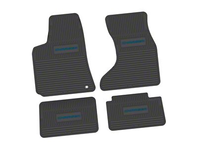 Factory Floorpan Fit Custom Vintage Scene Front and Rear Floor Mats with Dark Blue Charger Insert; Black (07-10 AWD Charger)