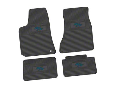 Factory Floorpan Fit Custom Vintage Scene Front and Rear Floor Mats with Dark Blue R/T Insert; Black (06-10 RWD Charger)