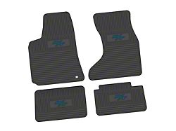 Factory Floorpan Fit Custom Vintage Scene Front and Rear Floor Mats with Dark Blue R/T Insert; Black (07-10 AWD Charger)