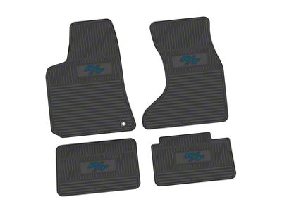 Factory Floorpan Fit Custom Vintage Scene Front and Rear Floor Mats with Dark Blue R/T Insert; Black (07-10 AWD Charger)