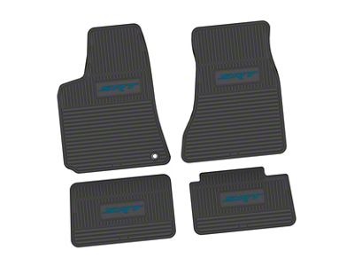 Factory Floorpan Fit Custom Vintage Scene Front and Rear Floor Mats with Dark Blue SRT Insert; Black (06-10 RWD Charger)
