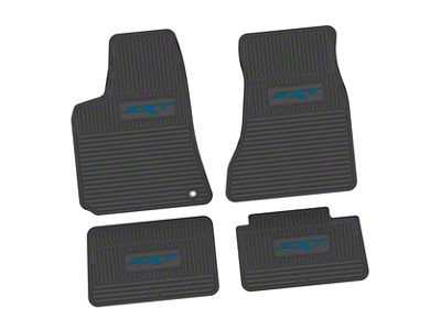 Factory Floorpan Fit Custom Vintage Scene Front and Rear Floor Mats with Dark Blue SXT Insert; Black (06-10 RWD Charger)
