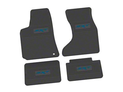 Factory Floorpan Fit Custom Vintage Scene Front and Rear Floor Mats with Dark Blue SXT Insert; Black (07-10 AWD Charger)