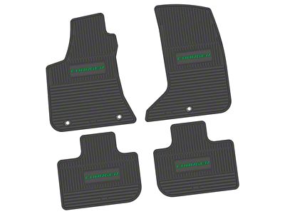 Factory Floorpan Fit Custom Vintage Scene Front and Rear Floor Mats with Green Charger Insert; Black (11-23 AWD Charger)
