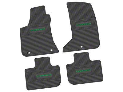 FLEXTREAD Factory Floorpan Fit Custom Vintage Scene Front and Rear Floor Mats with Green Charger Insert; Black (11-23 AWD Charger)