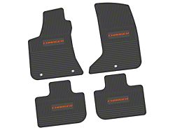 Factory Floorpan Fit Custom Vintage Scene Front and Rear Floor Mats with Orange Charger Insert; Black (11-23 AWD Charger)