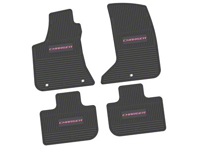 Factory Floorpan Fit Custom Vintage Scene Front and Rear Floor Mats with Pink Charger Insert; Black (11-23 AWD Charger)