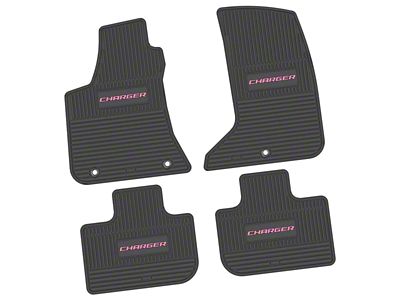 FLEXTREAD Factory Floorpan Fit Custom Vintage Scene Front and Rear Floor Mats with Pink Charger Insert; Black (11-23 AWD Charger)