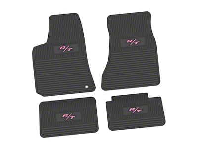 Factory Floorpan Fit Custom Vintage Scene Front and Rear Floor Mats with Pink R/T Insert; Black (06-10 RWD Charger)