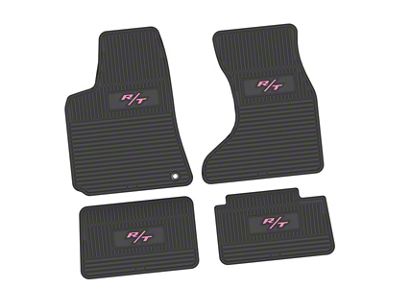 Factory Floorpan Fit Custom Vintage Scene Front and Rear Floor Mats with Pink R/T Insert; Black (07-10 AWD Charger)