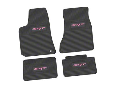 Factory Floorpan Fit Custom Vintage Scene Front and Rear Floor Mats with Pink SRT Insert; Black (06-10 RWD Charger)