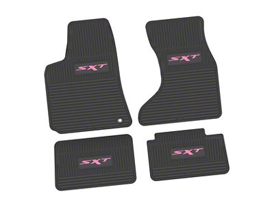 Factory Floorpan Fit Custom Vintage Scene Front and Rear Floor Mats with Pink SXT Insert; Black (07-10 AWD Charger)