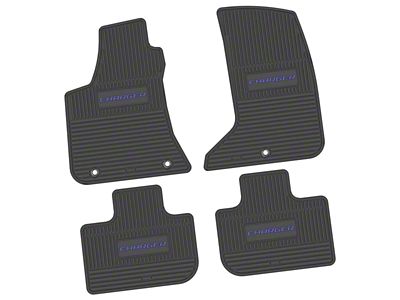 Factory Floorpan Fit Custom Vintage Scene Front and Rear Floor Mats with Purple Charger Insert; Black (11-23 AWD Charger)