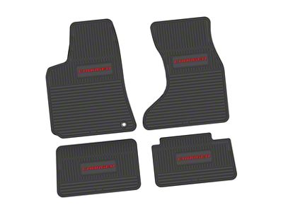Factory Floorpan Fit Custom Vintage Scene Front and Rear Floor Mats with Red Charger Insert; Black (07-10 AWD Charger)