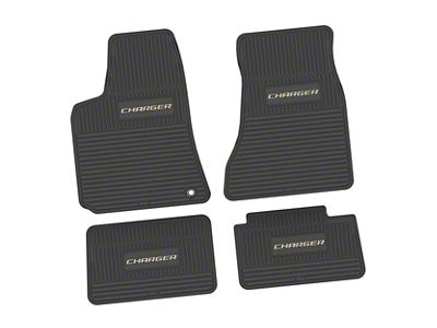 Factory Floorpan Fit Custom Vintage Scene Front and Rear Floor Mats with Tan Charger Insert; Black (06-10 RWD Charger)