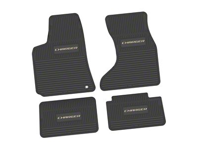 Factory Floorpan Fit Custom Vintage Scene Front and Rear Floor Mats with Tan Charger Insert; Black (07-10 AWD Charger)