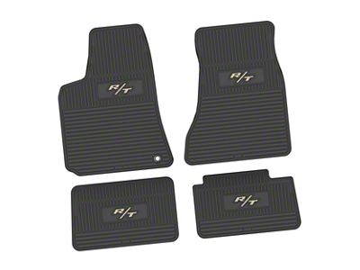 Factory Floorpan Fit Custom Vintage Scene Front and Rear Floor Mats with Tan R/T Insert; Black (06-10 RWD Charger)