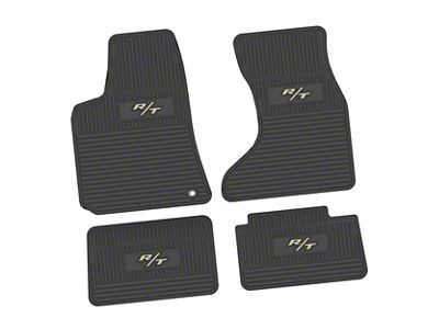 Factory Floorpan Fit Custom Vintage Scene Front and Rear Floor Mats with Tan R/T Insert; Black (07-10 AWD Charger)