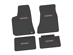 Factory Floorpan Fit Custom Vintage Scene Front and Rear Floor Mats with White Dodge and Red Stripe Insert; Black (06-10 RWD Charger)