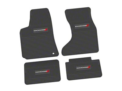 Factory Floorpan Fit Custom Vintage Scene Front and Rear Floor Mats with White Dodge and Red Stripe Insert; Black (07-10 AWD Charger)