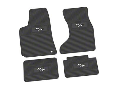 Factory Floorpan Fit Custom Vintage Scene Front and Rear Floor Mats with White R/T Insert; Black (07-10 AWD Charger)