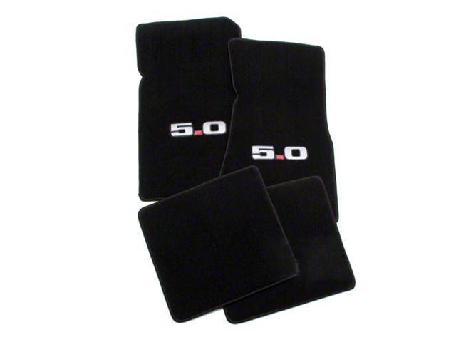 Lloyd Front and Rear Floor Mats with 5.0 Logo; Black (79-93 Mustang)