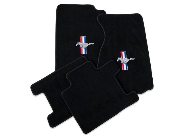 Lloyd Front and Rear Floor Mats with Tri-Bar Pony Logo; Black (94-98 Mustang Convertible)