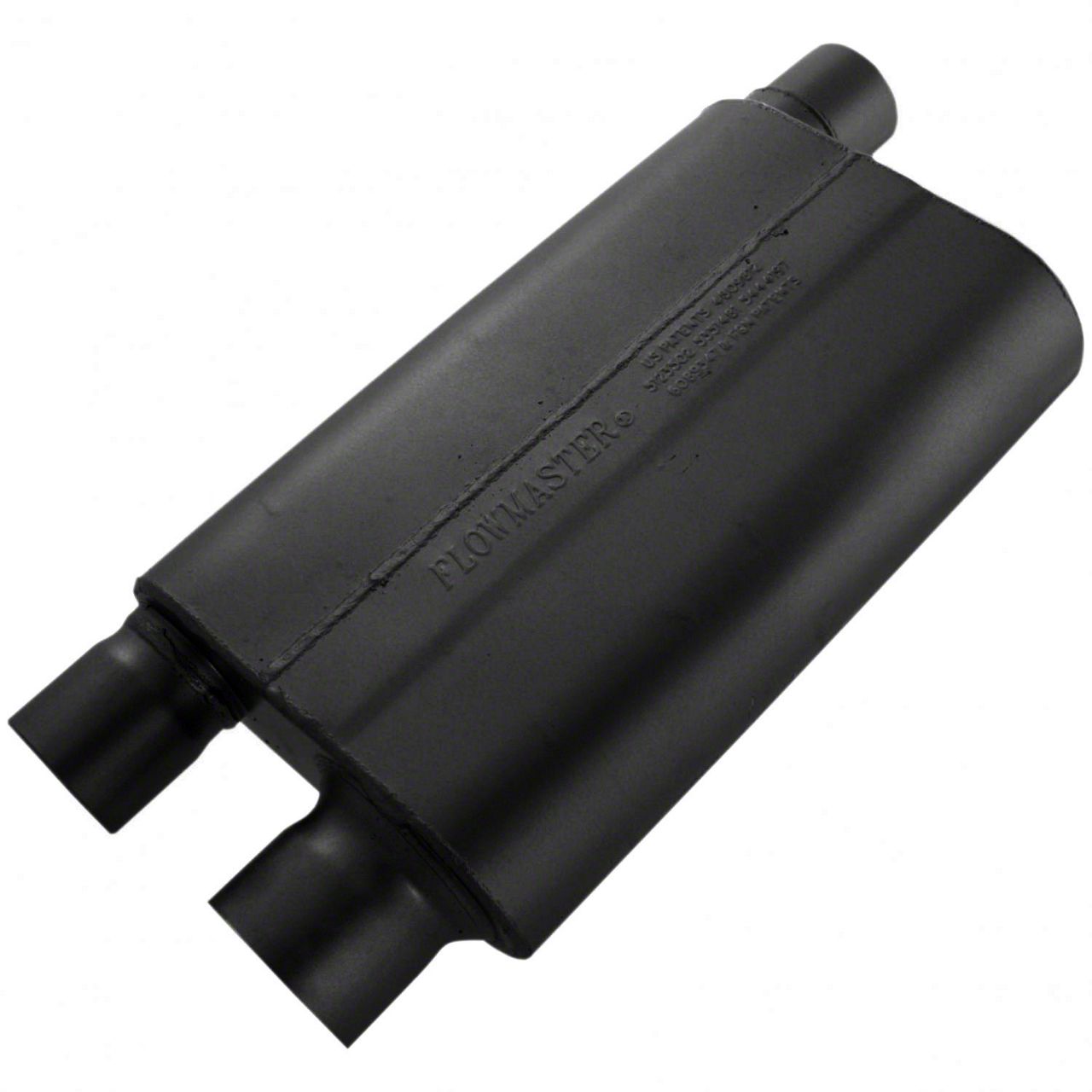 Flowmaster Flowmaster 80 Series Offset/Dual Out Oval Muffler; 3-Inch Inlet/2.50-Inch Outlet
