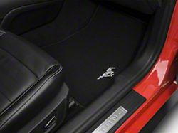 Ford Front Floor Mats with Running Pony Logo; Black (15-23 Mustang)