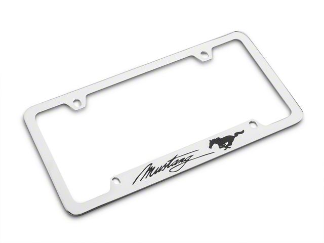 Ford License Plate Frame; Black Pony with Black Mustang Script (Universal; Some Adaptation May Be Required)